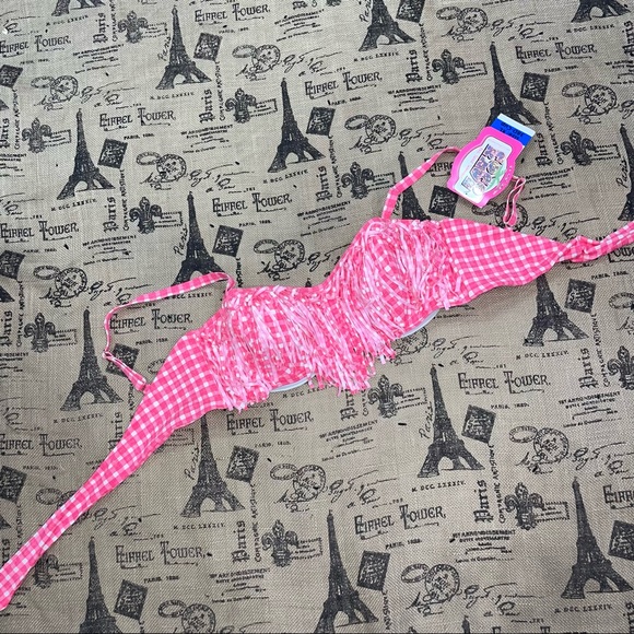 Coco Rave NWT! Sunbeam Demi Fringe Pink/White Plaid Bikini Top Size XL - Picture 9 of 13